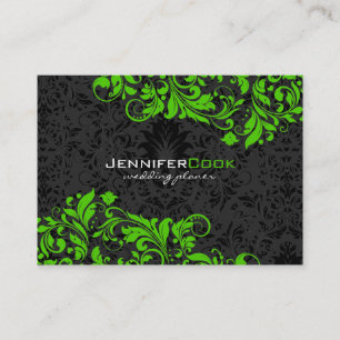 Black & Green Floral Damascus 5 Wedding Planner Visitekaartje