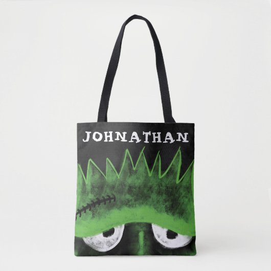 Black & Green Frankenstein Monster Face Halloween Tote Bag (Voorkant)