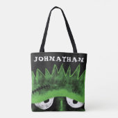 Black & Green Frankenstein Monster Face Halloween Tote Bag (Achterkant)