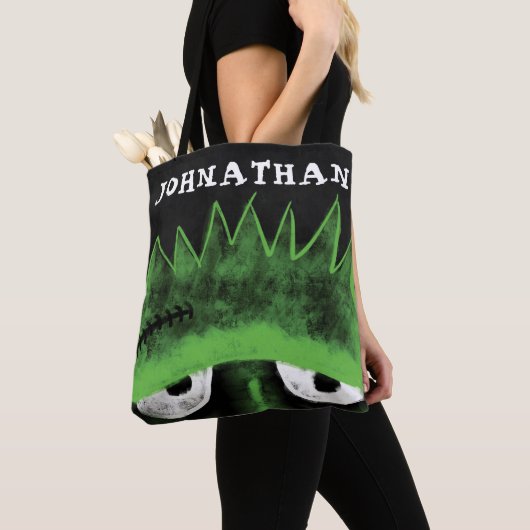 Black & Green Frankenstein Monster Face Halloween Tote Bag (Dichtbij)