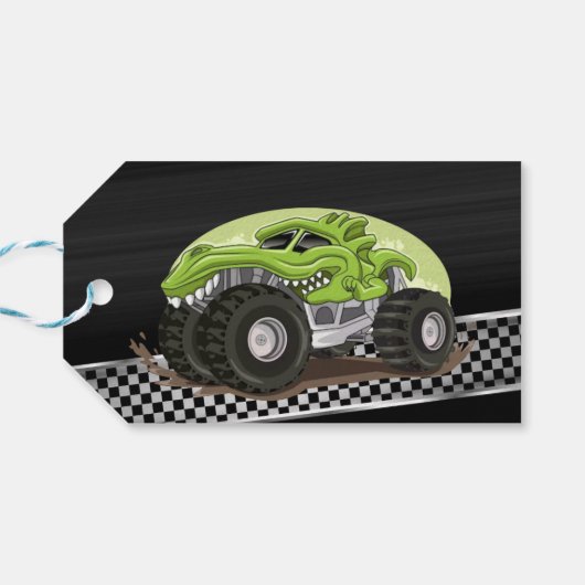 Black Green Gator Monster Truck Birthday Party Cadeaulabel (Achterkant Horizontaal)