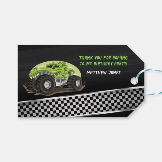 Black Green Gator Monster Truck Birthday Party Cadeaulabel (Voorkant (Horizontaal))