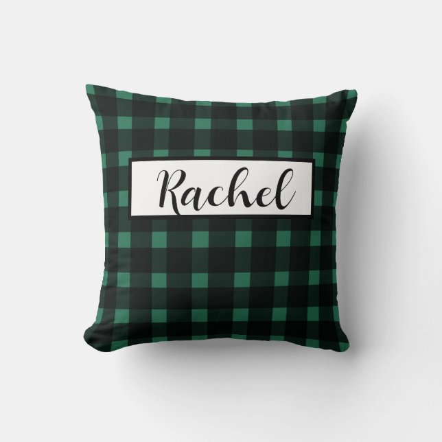 Black Green Gingham Personalized Kussen (Voorkant)