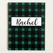 Black Green Gingham Personalized Planner (Voorkant)