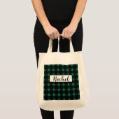 Black Green Gingham Personalized Tote Bag (Voorkant (product))