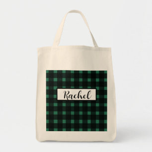Black Green Gingham Personalized Tote Bag