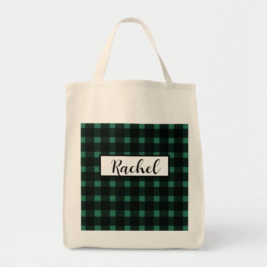 Black Green Gingham Personalized Tote Bag (Voorkant)