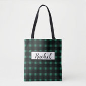 Black Green Gingham Persoonlijke Canvas tas (Voorkant)