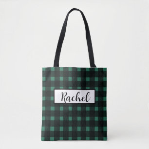 Black Green Gingham Persoonlijke Canvas tas