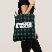 Black Green Gingham Persoonlijke Canvas tas (Dichtbij)