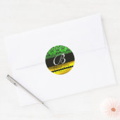 BLACK GREEN GOLD DAMASK MONOGRAM Dank u Ronde Sticker (Envelop)
