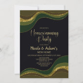 Black Green Gold Glitter Housewarming Party Kaart (Voorkant)