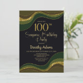 Black Green Gold Glitter Surprise 100e verjaardag Kaart (Staand voorkant)
