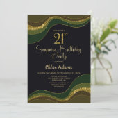 Black Green Gold Glitter Surprise 21e verjaardag Kaart (Staand voorkant)