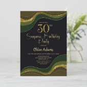 Black Green Gold Glitter Surprise 30e verjaardag Kaart (Staand voorkant)