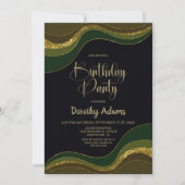 Black Green Gold Glitter Verjaardagsfeest Kaart (Voorkant)