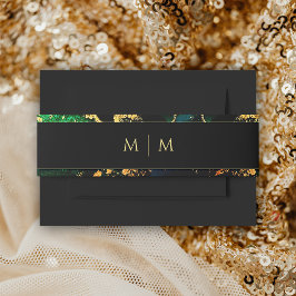 Black Green Gold Monogrammed Wedding Uitnodigingen Wikkel