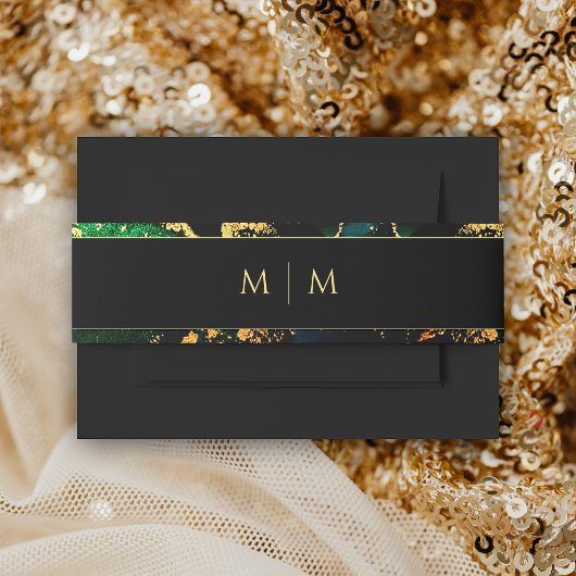Black Green Gold Monogrammed Wedding Uitnodigingen Wikkel