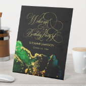 Black Green Gold  Script Font Birthday Reclamebord Met Voetstuk (Insitu)