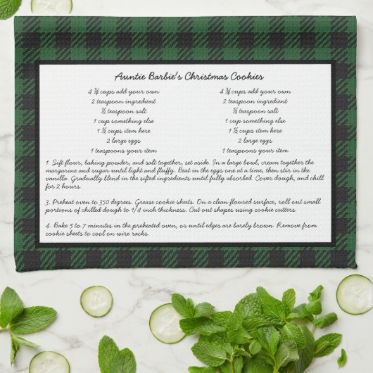 Black Green Kerstmis Gingham Pset Family Recipe Theedoek (Gevouwen)