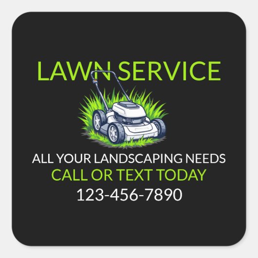 Black Green Lawn Care and Service Professional Vierkante Sticker (Voorkant)