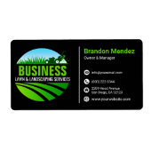 Black Green Lawn Care Landscaping Mowing Service Etiket (Voorkant)