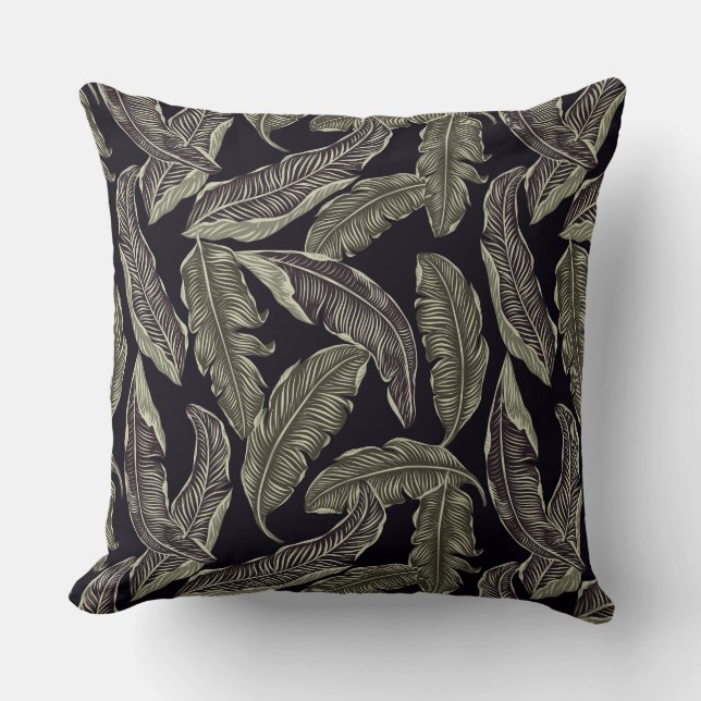 Black Green Leaf Designer Pillow Kussen (Voorkant)