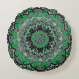 Black & Green Mandala Round Pillow Rond Kussen