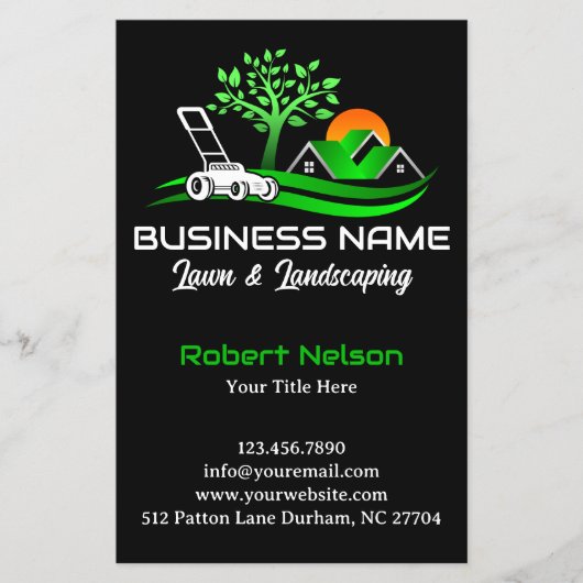 Black Green Modern Lawn Care Landscaping Business Flyer (Voorkant)
