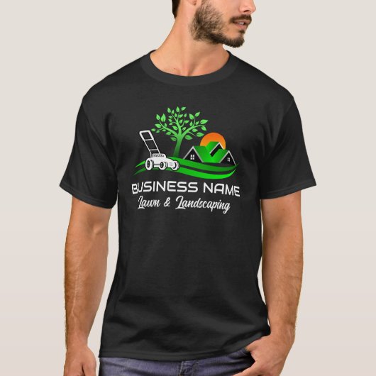 Black Green Modern Lawn Care Landscaping Business T-shirt (Voorkant)