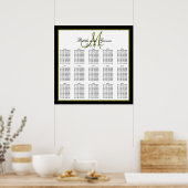 Black Green Monogram Wedding Seating Chart 150 Poster (Keuken)