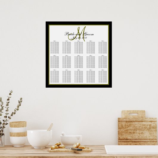 Black Green Monogram Wedding Seating Chart 150 Poster (Keuken)
