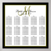 Black Green Monogram Wedding Seating Chart 150 Poster (Voorkant)