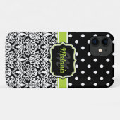 Black Green Monogrammed Damask Polka Dots Pattern Case-Mate iPhone Case (Achterkant (horizontaal))