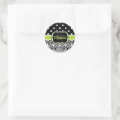 Black Green Monogrammed Damask Polka Dots Pattern Ronde Sticker (Tas)