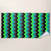 Black Green Ombre Chevrons Beach Towel Strandlaken (Voorkant)