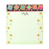 Black Green Patchwork Quilt Block Art Notitieblok (Voorkant)