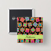 Black Green Patchwork Quilt Blocks Name Badge Vierkante Button 5,1 Cm (Voorkant /achterkant)