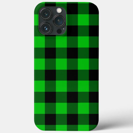 Black & Green Plaid Checked Modern Case-Mate iPhone Case (Achterkant)