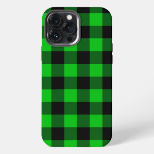 Black & Green Plaid Checked Modern iPhone 13 Pro Max Hoesje