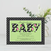 Black Green Polka Dot "baby" Baby shower Kaart (Staand voorkant)