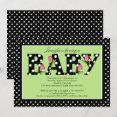 Black Green Polka Dot "baby" Baby shower Kaart (Voorkant / Achterkant)