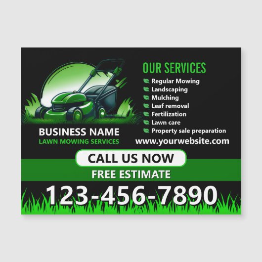 Black Green Professional Lawn Care Promo Magnet (Voorkant)