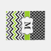 Black Green Quatrefoil Chevron Monogram Blanket Fleece Deken (Voorkant (Horizontaal))