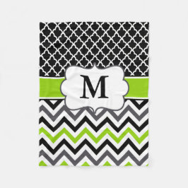 Black Green Quatrefoil Chevron Monogram Blanket Fleece Deken