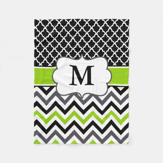 Black Green Quatrefoil Chevron Monogram Blanket Fleece Deken (Voorkant)