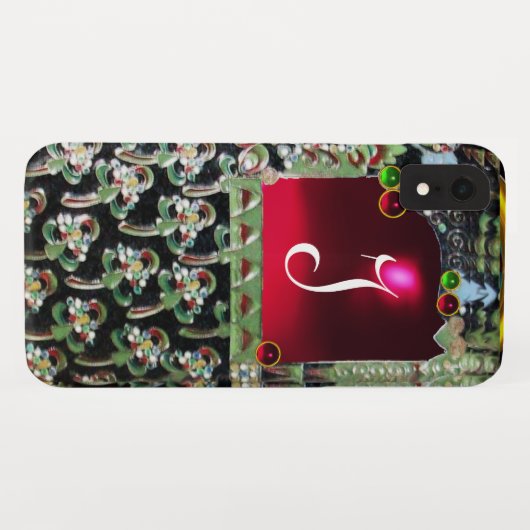 BLACK GREEN RED ART NOUVEAU GEMSTONE MONOGRAM Ruby Case-Mate iPhone Case (Achterkant (horizontaal))