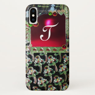 BLACK GREEN RED ART NOUVEAU GEMSTONE MONOGRAM Ruby Case-Mate iPhone Case