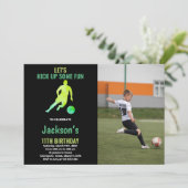 Black Green Runing Soccer Birthday met foto Kaart (Staand voorkant)