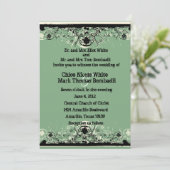 Black Green Shabby Lace Wedding Invitation Kaart (Staand voorkant)